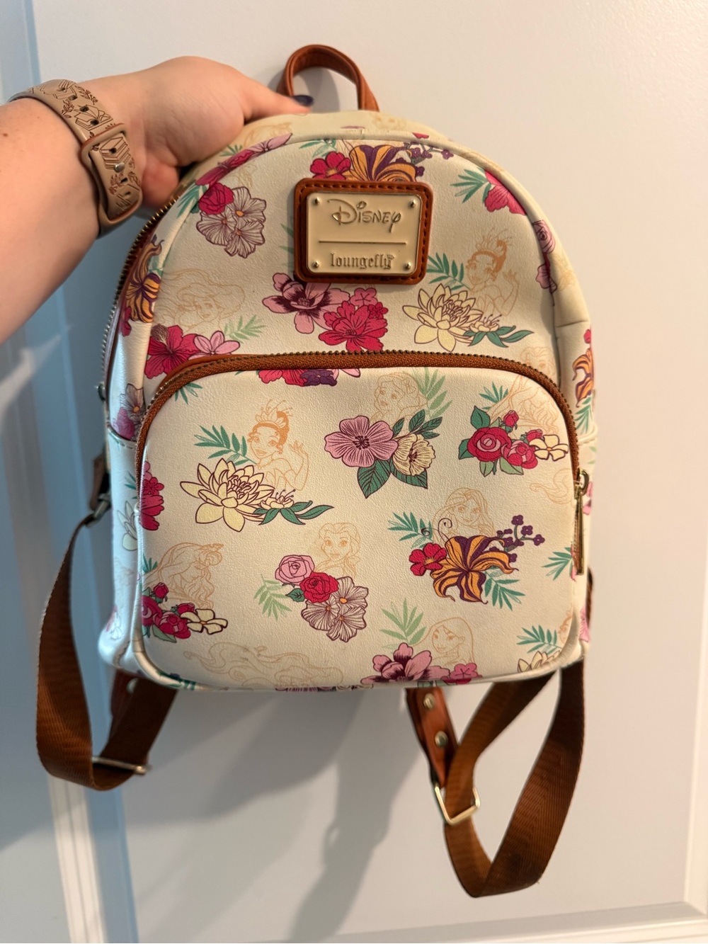 Disney Princess Loungefly Cream Mini Backpack with Multicolor Floral Print